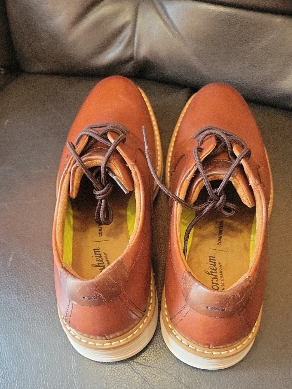 Florsheim Brown Leather Lace-Up Oxfords with Yellow Insole